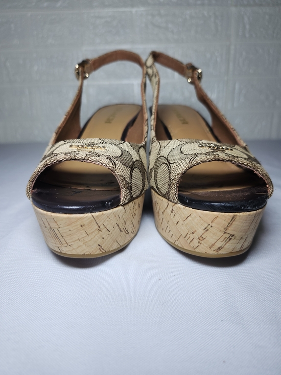Coach Women's Slingback Wedge Sandals Tan Monogram Size 8 - Picture 5 of 15